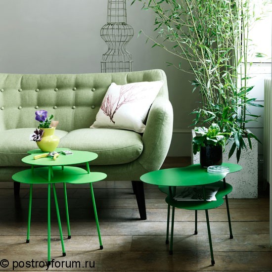 интерьер гостиной зеленый