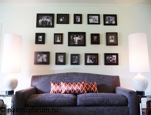 Дизайн интерьера гостиной с фотографиями на стене